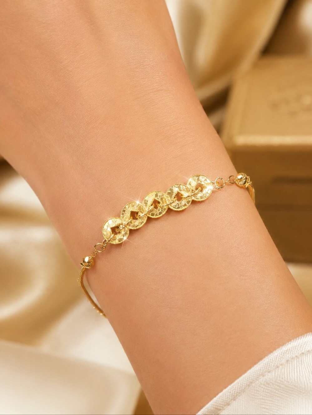 Solid Charm Real Gold Bracelet with mold inside Certificate Elegant Classic